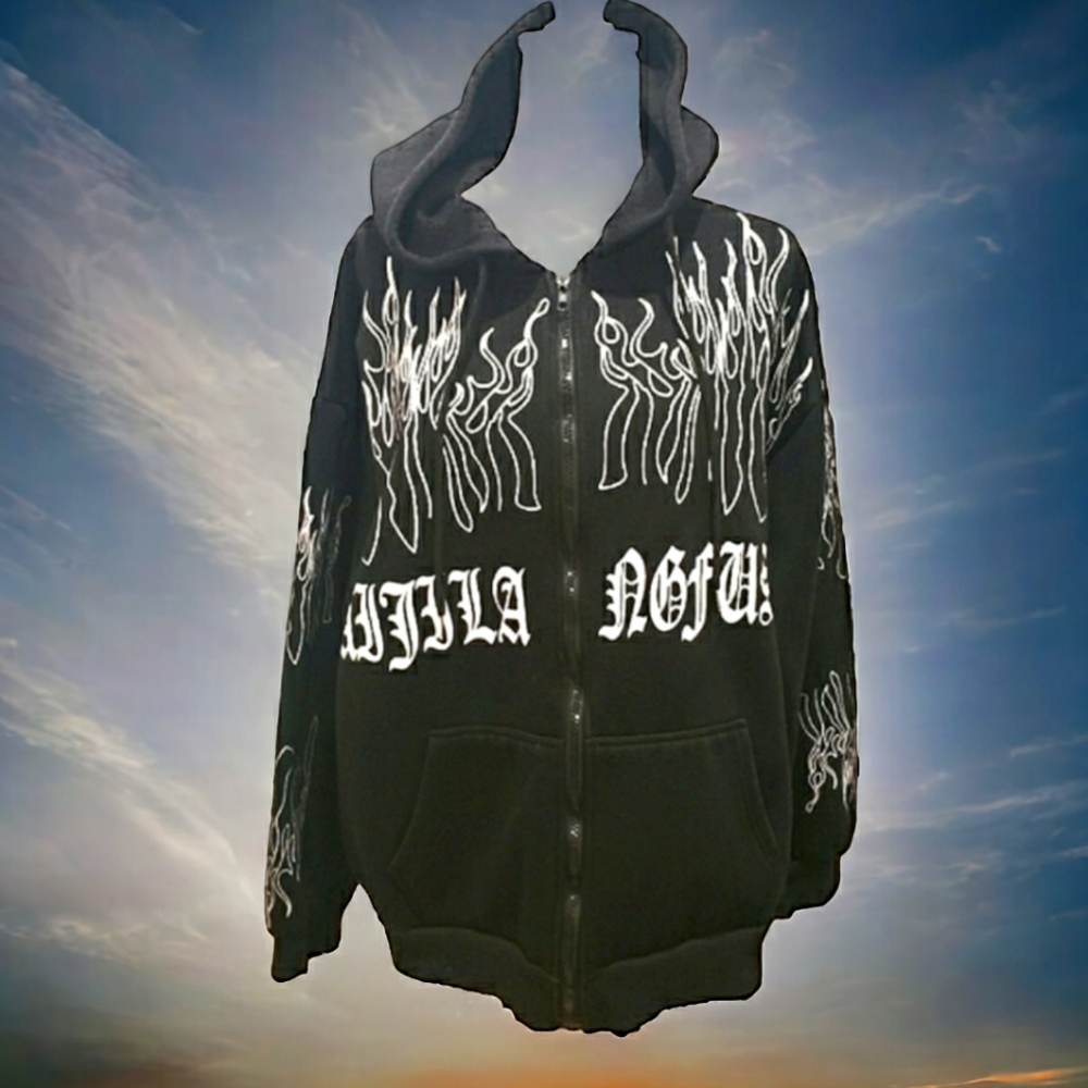 Shine On Studio Black Lettering Zip Oversized Hoodie